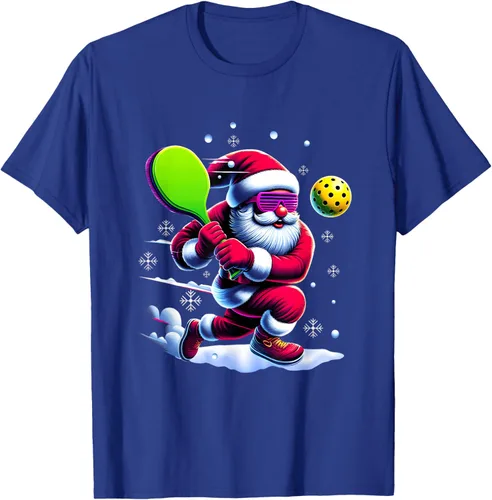 Vista 21 de Pickle Ball Navidad Santa Deporte Jugador Padel Raqueta Snow Camiseta Negro