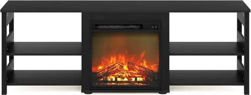 Vista 7 de Furinno Soporte clásico de TV de 70 pulgadas con chimenea, americano