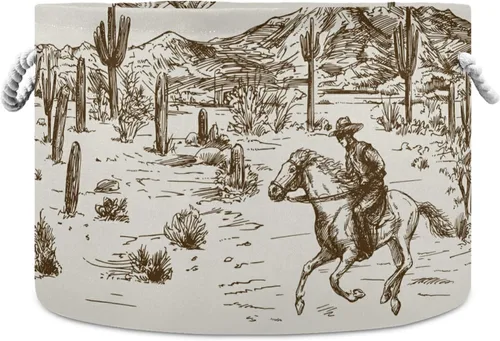 Vista 10 de Cesta de cuerda de algodón Western Desert Cowboy - Cesta de lavandería para bebé, sala de estar, lavandería, guardería, decoración del hogar, 20 x