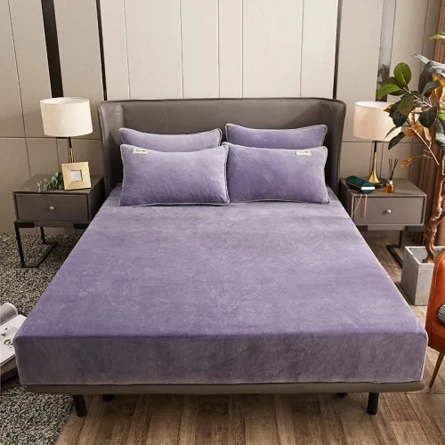 Vista 9 de Sábana bajera suave para invierno, cálidas, antideslizantes, de terciopelo cristalino, para dormitorio, casa de familia, color puro, para cama Azul