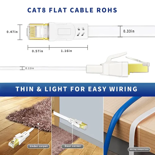 Vista 3 de Cable Ethernet Cat 8 de 1.5 pies, paquete de 2 unidades, cable de Internet de alta velocidad con 40 Gbps 2000 Mhz, cable de red RJ45 de entierro