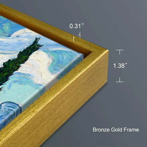 Vista 7 de Wieco Art - Arte enmarcado para pared de Campo de trigo con cipreses de Vincent Van Gogh, reproducción de pinturas en lienzo abstracto, impresiones