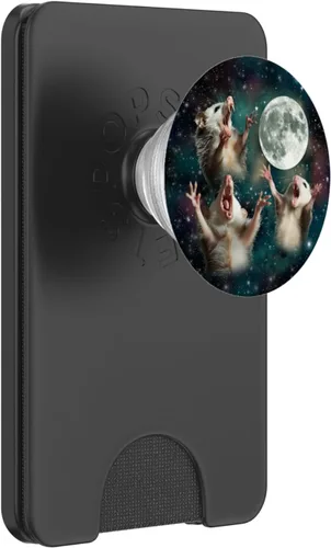 Vista 7 de Three Opposum Moon 3 Zarigüeya Luna muerta Extraño Meme maldito PopSockets PopGrip estándar