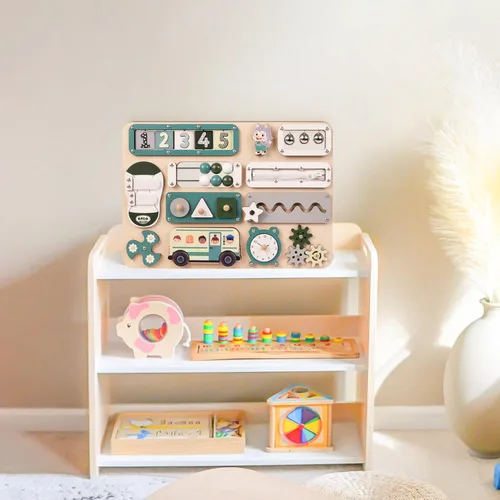Vista 9 de KALOTOYS Tablero de actividades Montessori grande, juguetes sensoriales para niños de 1, 2, 3 años, habilidades motoras finas y aprendizaje Verde