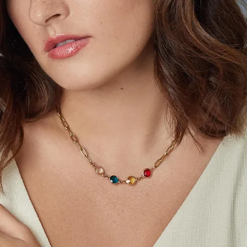 Vista 2 de Collar con clip de papel de piedra natal para mujer, mamá, hasta 7 piedras de nacimiento, collares personalizados personalizados en chapado en oro