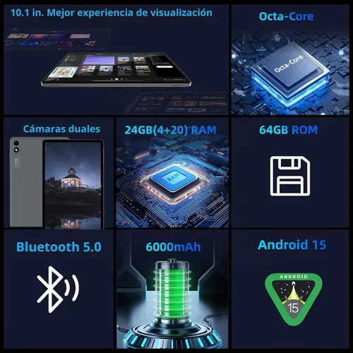 Vista 2 de Tablet Android 14, tabletas de 10 pulgadas, CPU Octa Core, 10GB+64GB+512GB de expansión, pantalla de 1280x800, Wi-Fi6, cámara dual, PC tablet