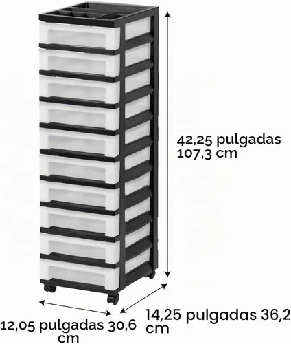 Vista 3 de IRIS USA Carrito de almacenamiento con ruedas de 10 cajones, negro/perla