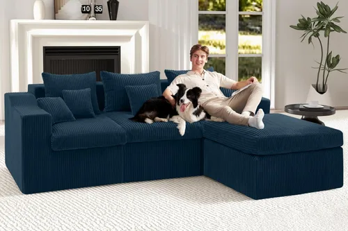 Vista 4 de Sofá modular modular de 101 pulgadas con otomana, sofás grandes y cómodos de nube, sofá modular de 4 asientos en forma de L, sofás seccionales