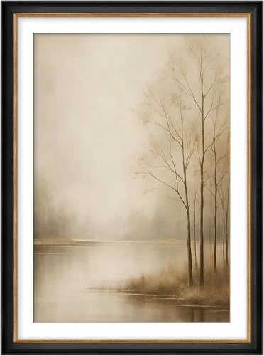 Vista 307 de MUDECOR Lienzo enmarcado prémium para pared, pinos nevados en bosque de invierno, ilustraciones modernas, arte contemporáneo, escénico, divertido