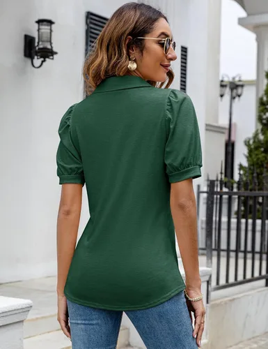 Vista 5 de LOMON Camisas polo para mujer, con cuello en V, manga corta, cuello en V, holgadas