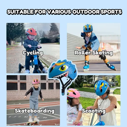 Vista 6 de Toddler Helmet Kids Bike Helmet for 2 3 4 5 6 7 8 Years Old Girls with 3D Dinosaur Design Protective Gear Set and Safety Certified, Toddler Bike
