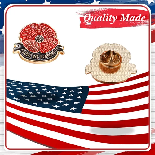 Vista 3 de Broche de flor de amapola, pin de solapa de metal, para que no olvidemos la amapola, regalo del día de los veteranos, pin rojo y negro de amapola