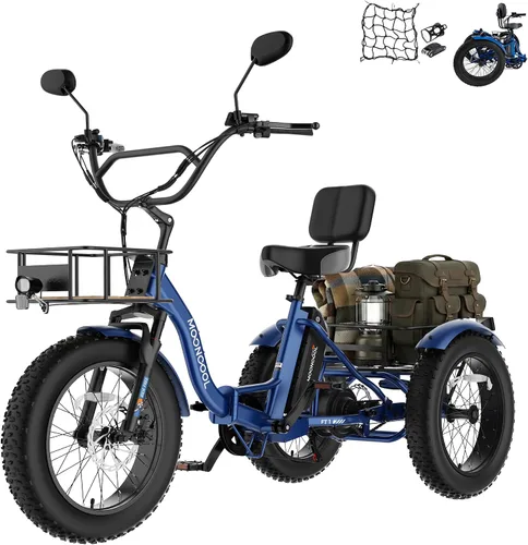 Vista 16 de MOONCOOL Triciclo eléctrico plegable para adultos, Etrike de aluminio de 20 pulgadas, clasificado 500 W, batería extraíble de 48 V frenos de disco