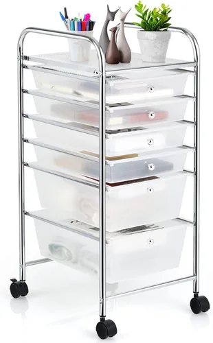 Vista 53 de DREAMADE Carrito rodante con cajones de almacenamiento, carrito utilitario con cajones de plástico extraíbles, ruedas con cerradura, carrito de arte
