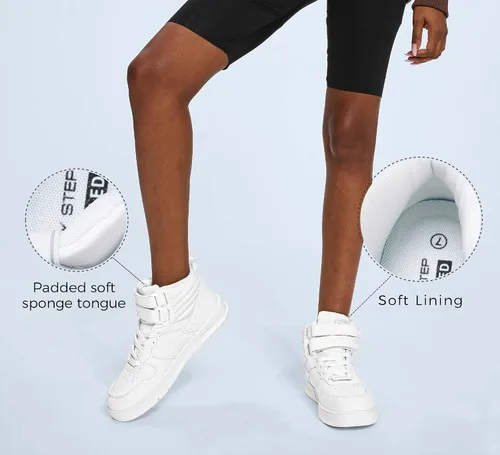 Vista 5 de LUCKY STEP Tenis de baloncesto de moda para mujer, botas de tobillo para caminar, zapatos de tenis con plataforma de gancho y bucle, zapatos