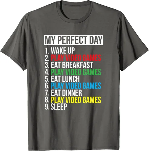 Vista 68 de My Perfect Day" - Camiseta negra de ajuste clásico, cuello redondo, manga corta, poliéster y algodón, Negro