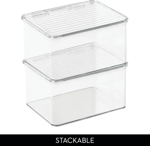 Vista 4 de iDesign Organizador de plástico reciclado para despensa y cocina, congelador y refrigerador, contenedor con tapa, 6.75 x 5.75 x 3.75 pulgadas