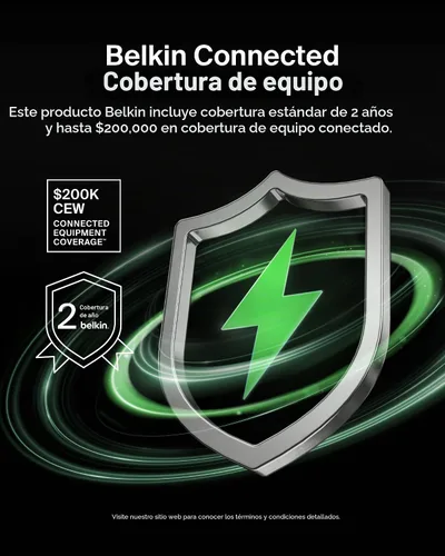 Vista 5 de Belkin - Tira de alimentación con protector contra subidas de tensión con 8 salidas, cable de extensión resistente de 6 pies de largo con enchufe