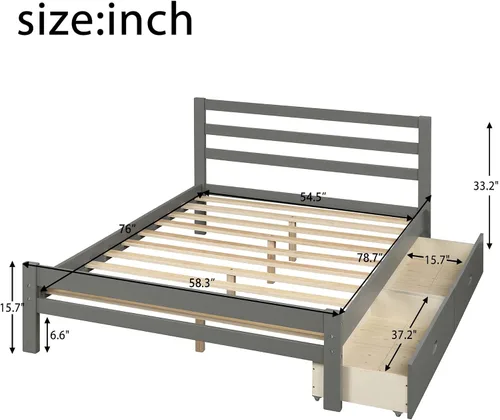Vista 2 de Base de cama con 2 cajones, base de cama moderna de plataforma de madera con cabecero para niños, adolescentes y adultos, base de colchón Camas, sin