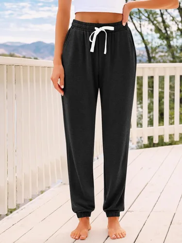 Vista 2 de AUTOMET Pantalones deportivos de cintura alta para mujer con bolsillos Negro