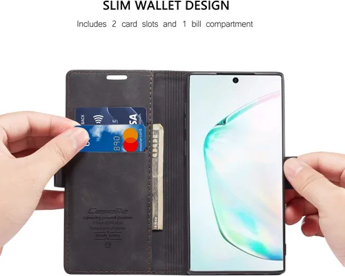 Vista 2 de Funda para Samsung Galaxy Note 10, funda tipo cartera para Galaxy Note 10, funda protectora de piel sintética con soporte magnético y ranuras