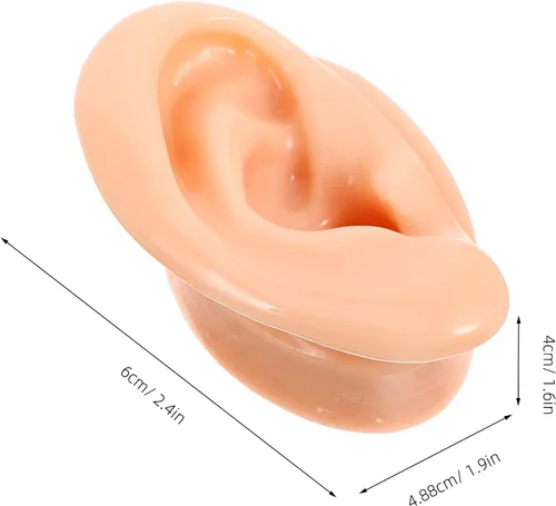 Vista 6 de 2 modelos de orejas de silicona suave para la práctica de piercing, orejas falsas flexibles realistas para exhibición de joyas y enseñanza