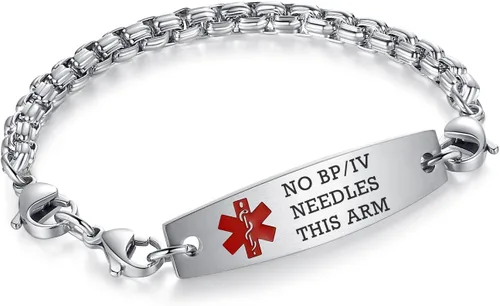 Vista 161 de Brazaletes de alerta médica ajustables de 7.5" a 9" para mujer/hombre, de acero inoxidable, intercambiables Cadena de bloque