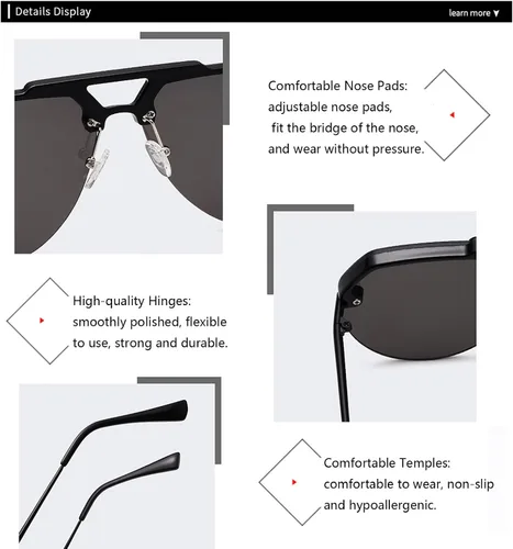 Vista 5 de KYMISINKY Gafas de sol de aviador sin montura de gran tamaño para mujeres hombres medio gafas marco UV400 protección parasol sombra KY7000S
