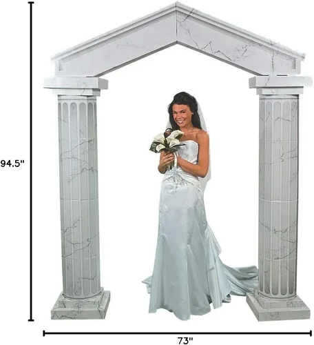 Vista 2 de Fun Express Kit de pilares y arco de cartón de aspecto mármol blanco - Columnas romanas premium de 6 pies para accesorios de boda, decoraciones
