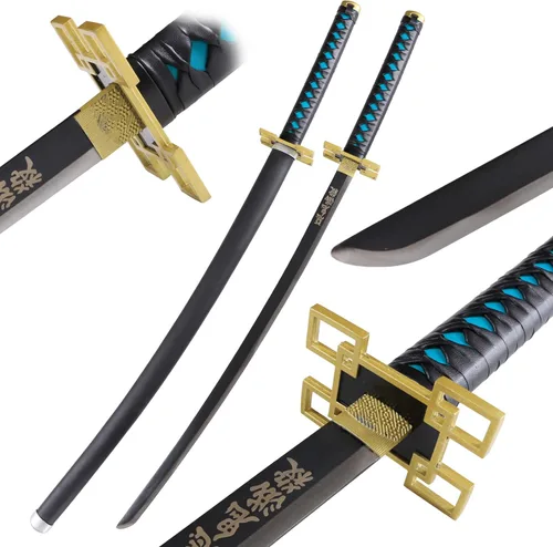 Vista 13 de Bowen Demon Slayer - Espada de metal real, Katana de 40.5 pulgadas, espada samurái de acero al carbono, textura original de anime para cosplay