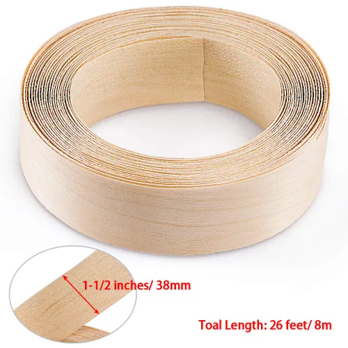 Vista 3 de Skelang Chapa de madera de abedul 1-1/2" x 26', cinta de borde de madera con adhesivo, tira flexible de encolado de cantos de madera