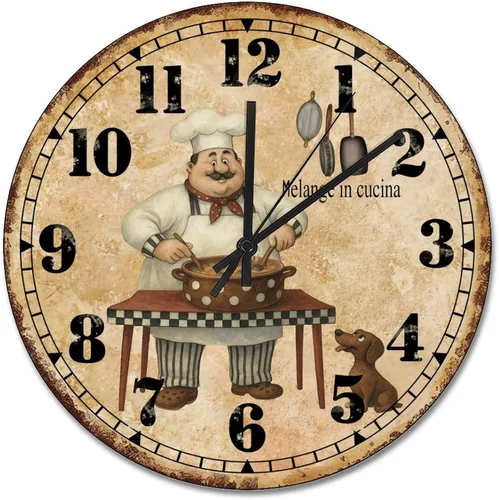 Vista 22 de ArogGeld Chef - Reloj de pared de cocina de madera, 10 silencioso, sin tictac, de cuarzo, funciona con pilas, para sala de estar, dormitorio