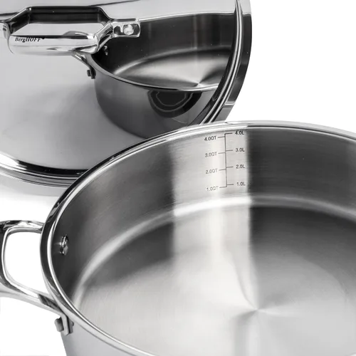 Vista 3 de Berghoff Sartén profesional de acero inoxidable 18/10 de triple capa de 11 pulgadas, 4.6 cuartos de galón, mango de agarre seguro, tapa a juego