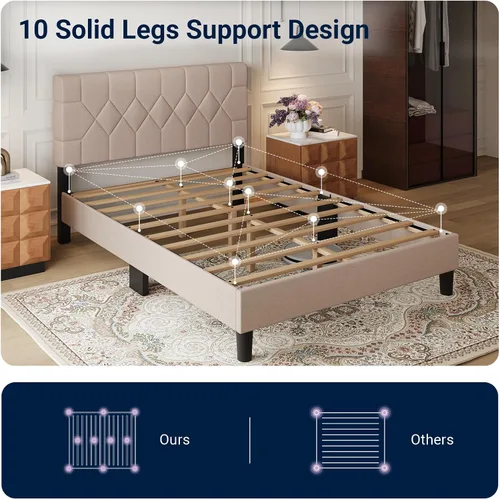Vista 6 de Avenco Base de cama de tamaño matrimonial, base de cama tapizada con cabecera ajustable de 3 alturas, fácil montaje sin herramientas