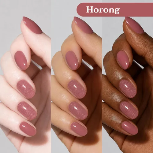 Vista 2 de Juego de esmaltes de uñas Dusty Rose con brillo dorado, juego de 3 piezas veganas a base de agua con capa superior brillante, uñas neutras rosa
