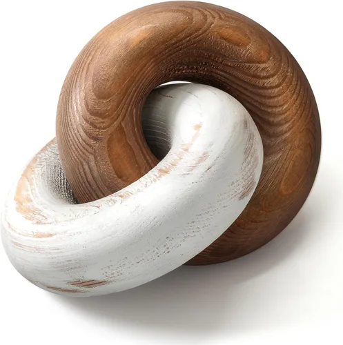 Vista 9 de EOSAHR Escultura Moderna de Nudo de Madera de Pino – Elegante Decoración de Cadena de Madera de 2 Eslabones para Mesa de Café, Estantería y Mesa