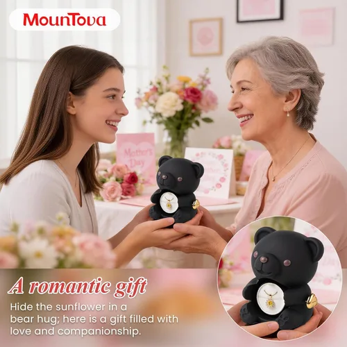 Vista 5 de Regalo para su oso de la suerte con girasol, girasol en elegante caja de regalo con collar para mujer, regalos de oso para el día de la madre, día