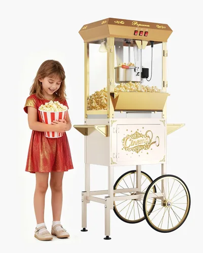 Vista 21 de Máquina de palomitas de maíz de 8 onzas con carro, máquina para hacer maíz con ruedas y hervidor de acero inoxidable que hace hasta 32 tazas
