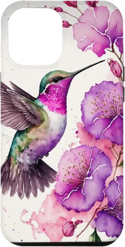 Vista 26 de Hummingbird Floral Watercolor Pink Purple Paint Flowers Case for iPhone 17