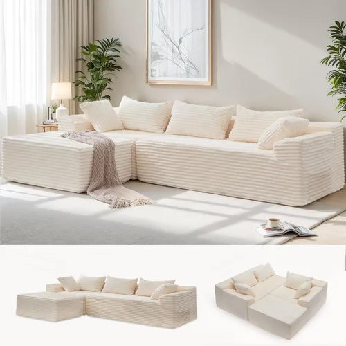 Vista 13 de Korser Sofás deshuesados para sala de estar, sofá de nube seccional con otomano, sofá en forma de L con asiento profundo de pana mullido y cómodo