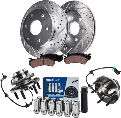 Vista 25 de Detroit Axle – Kit de frenos para VW Passat 15-21, rotores de freno de disco perforados y ranurados de 12.28 pulgadas delanteras y 10.70 pulgadas