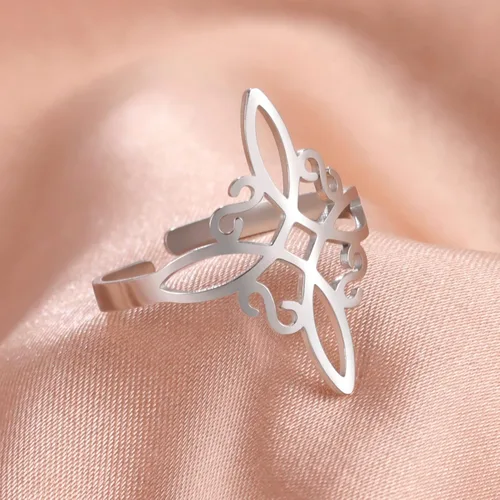 Vista 7 de Dreamtimes Witch Knot Ring for Women Stainless Steel Adjustable Open Finger Rings Celtic Quaternary Wiccan Witches Knot Ring Witchcraft Amulet