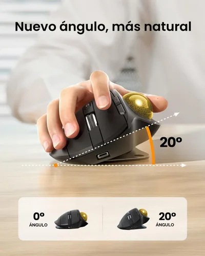 Vista 2 de ProtoArc EM01 NL - Ratón de Trackball inalámbrico, ergonómico Bluetooth Rollerball Pulgar, recargable, para computadora portátil, ángulo ajustable