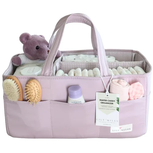 Vista 14 de Lily Miles Organizador de pañales para bebé - Bolso tote organizador para artículos esenciales de bebé niña - Cesta de regalo para baby shower