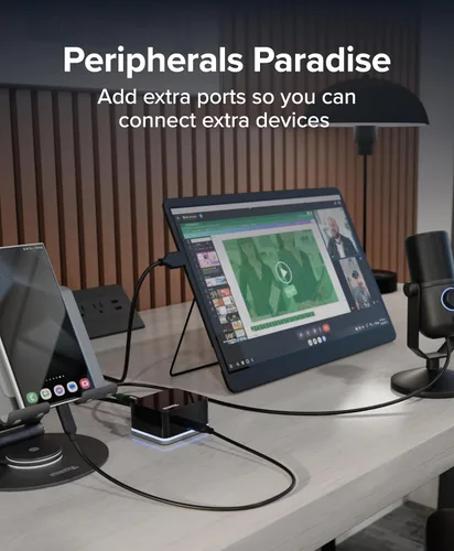 Vista 6 de Plugable Mini estación de acoplamiento USB-C con cable, HDMI compacta, Gigabit Ethernet y 3 puertos USB, funciona con USB-C, USB4 y Thunderbolt