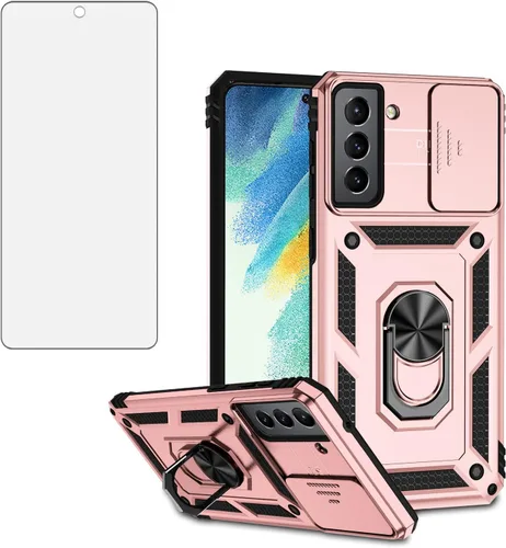 Vista 8 de Asuwish Funda de teléfono para Samsung Galaxy S21 FE 5G con protector de pantalla de vidrio templado y soporte delgado, funda protectora híbrida