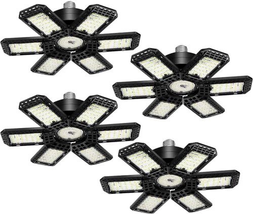 Vista 8 de Paquete de 2 Luces de Garaje, 200W 20000LM 6500K Luces LED de Taller, Luces LED de Techo de Garaje con 6+1 Paneles Ajustables para Sótano, Granero
