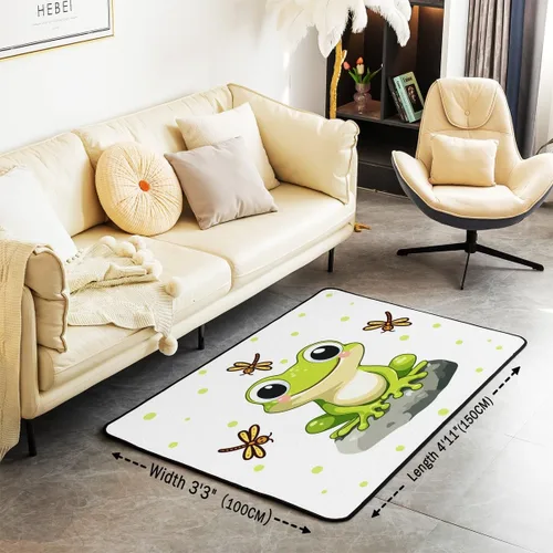 Vista 2 de Erosebridal Alfombra de área de dibujos animados de rana y libélula, para niños, niñas, adolescentes, alfombra con temática de animales de reptiles