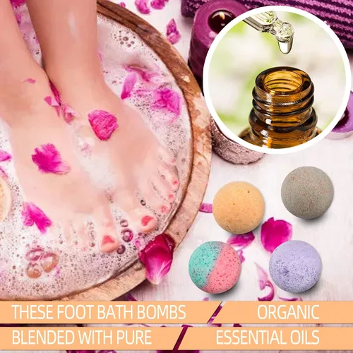 Vista 7 de Paquete de 12 bombas de baño de pies, remojo orgánico para pies con sal de baño, aceites esenciales ricos en bombas de spa para pies secos