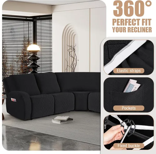 Vista 5 de VANSOFY Fundas de Sofá Seccional Reclinable Extra Grandes, Fundas Lavables de 5 Piezas para Sofá Seccional en Forma de L con Asiento de Esquina
